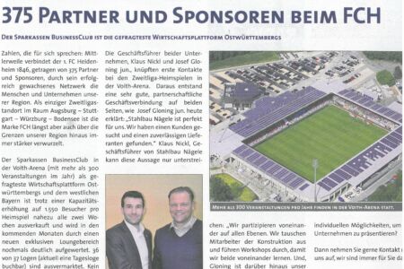 Bericht Stadionmagazin 1. FC HDH - Stahlbau Nägele und Gloning Krantechnik starke Partner Bereich Stahlbau