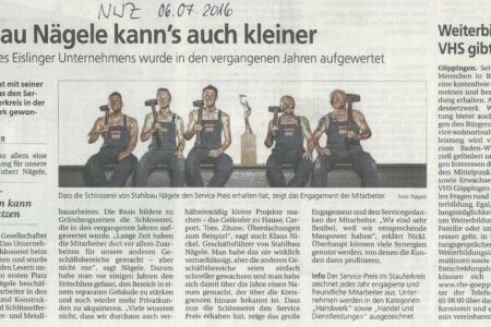 NWZ-Auszeichnung Service-Preis im Stauferkreis-Stahlbau-Schlosserei-Schlosser- und Metallbauarbeiten