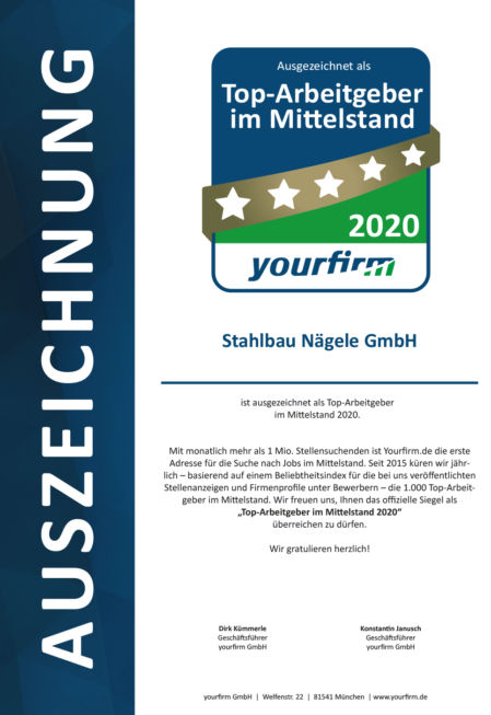 Yourfirm-Top-Arbeitgeber im Mittelstand-Yourfirm-Auszeichnung Stahlbau Nägele