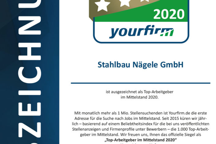 Yourfirm-Top-Arbeitgeber im Mittelstand-Yourfirm-Auszeichnung Stahlbau Nägele