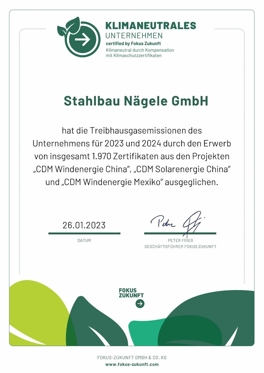 Urkunde Klimaneutralität 2023-2024