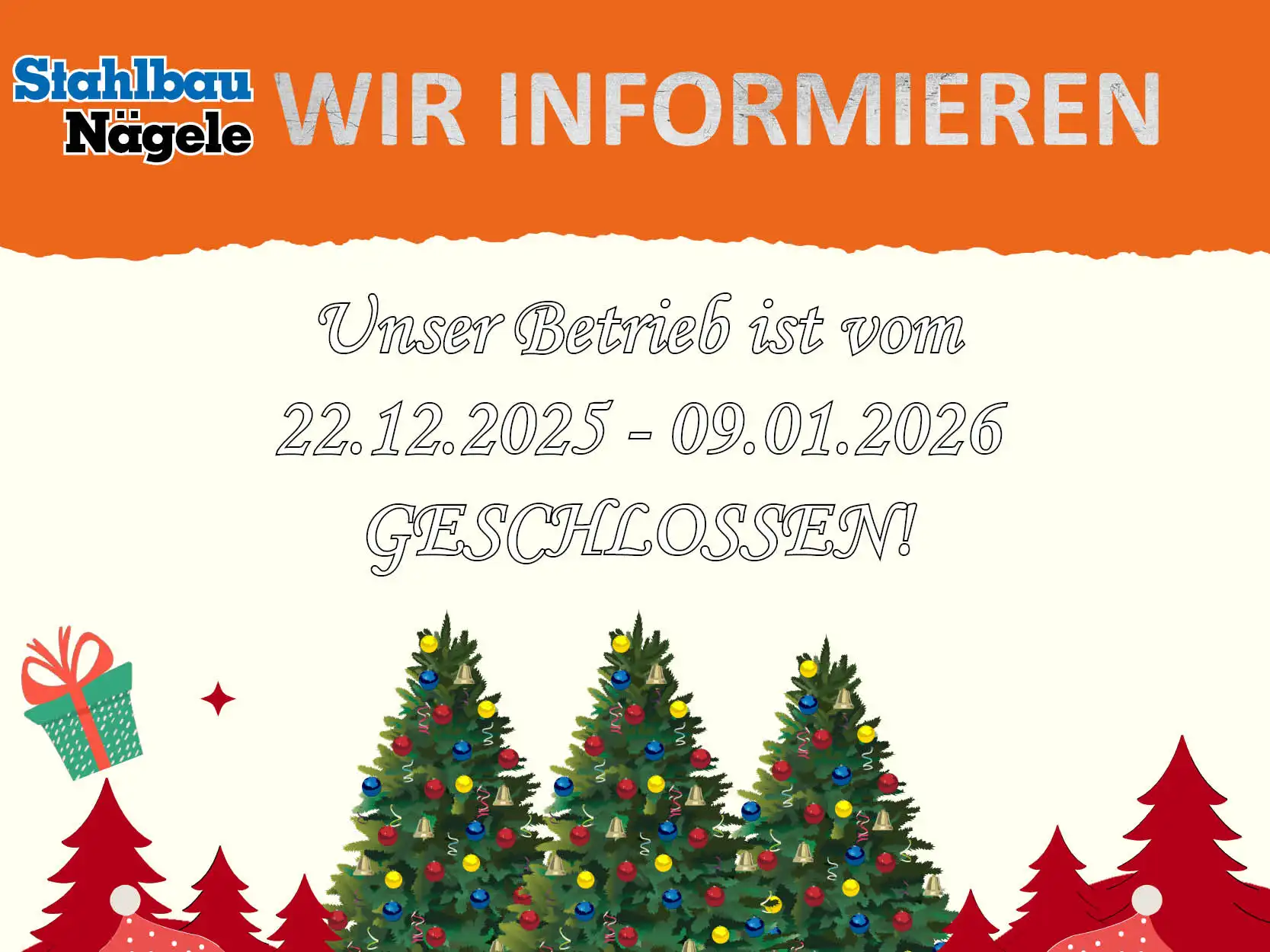 Betriebsruhe zum Jahreswechsel